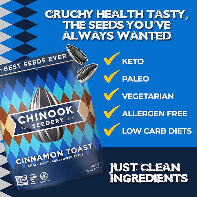 Chinook Seedery Roasted Jumbo Sunflower Seeds - Keto Snacks - Best For Snack Packs - Gluten Free