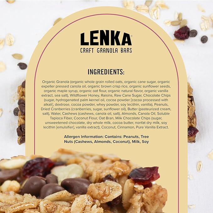 Lenka Bars - Nuts & Berries Snack Bars, Gluten Free, High Fiber, Kosher, Wholesome, No Artificial