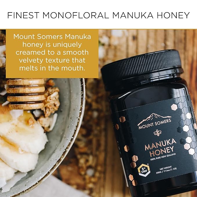 Mount Somers 100% Pure Premium Raw Manuka Honey - UMF 5+ / MGO 83+ 17.6oz (500g) Jar, Non GMO New