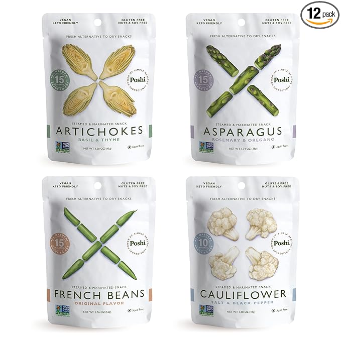 POSHI Marinated Vegetables Variety Pack | Asparagus, French Beans, Cauliflower, Artichoke | Keto