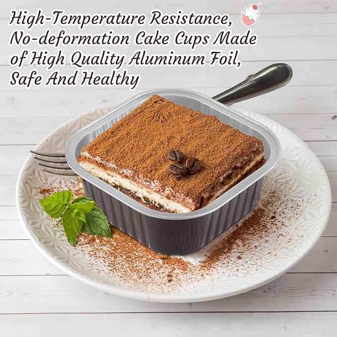 Aoriher 150 Pieces 10 oz Mini Cake Pans with Lids Aluminum Foil Baking Cups Square Disposable 4" x