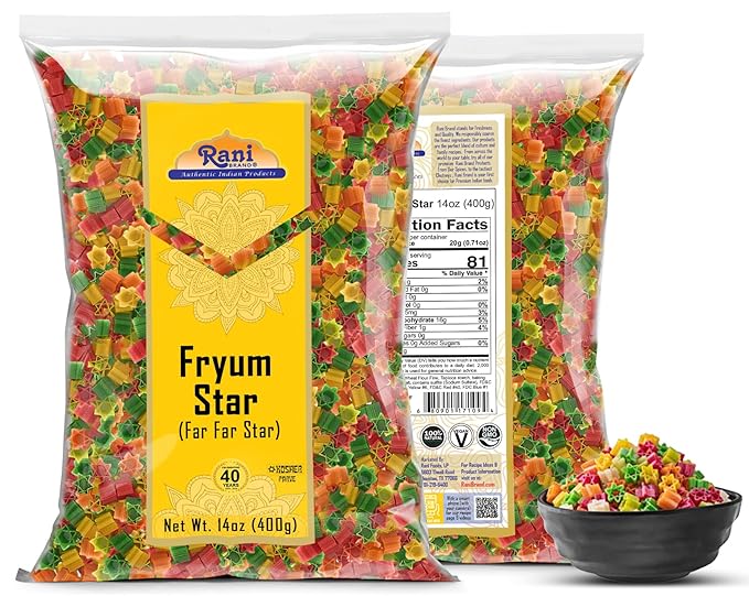 Rani Far Far/Fryums (Wheat & Tapioca Pellet) Star Shape 14oz (400g) ~ Vegan, Kosher, Uncooked, Used