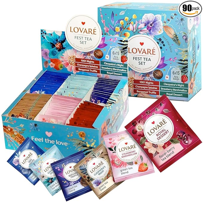 LOVARE Black and Green Tea Bags Variety Pack - Made in Ukraine Tea Sampler - Individually Wrapped