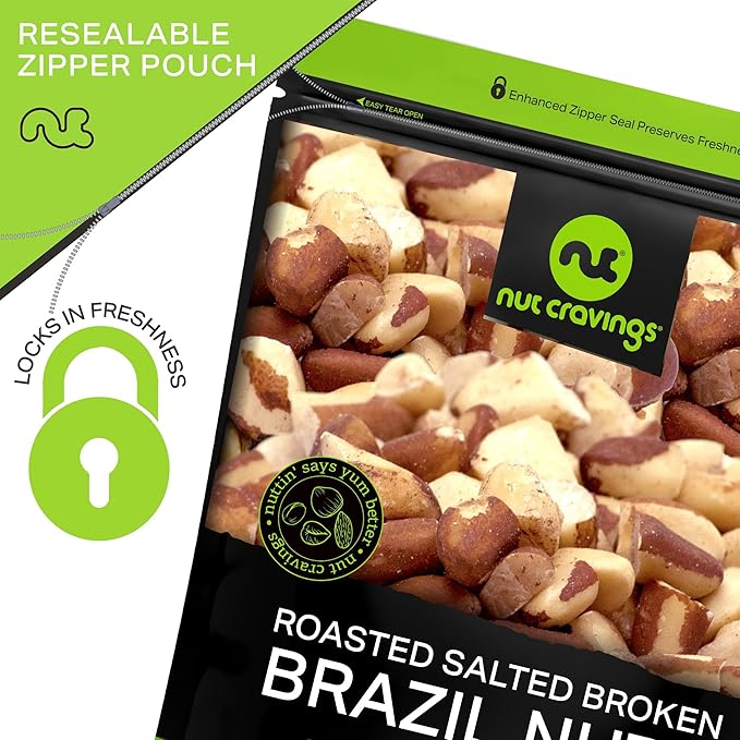 NUT CRAVINGS - Roasted & Salted Broken Brazil Nuts - No Shell, (16oz - 1 LB) Bulk Nuts Packed Fresh