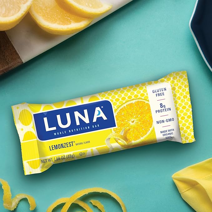 LUNA Bar - LemonZest Flavor - Gluten Free Snack Bars - Non-GMO - Protein Bars - Made with Organic