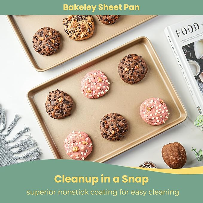 2-Piece Heavy Duty 0.8mm Baking Sheet Pan Set Quarter(9x13in)& Jelly Roll(10x15in), 2 Pack Baking
