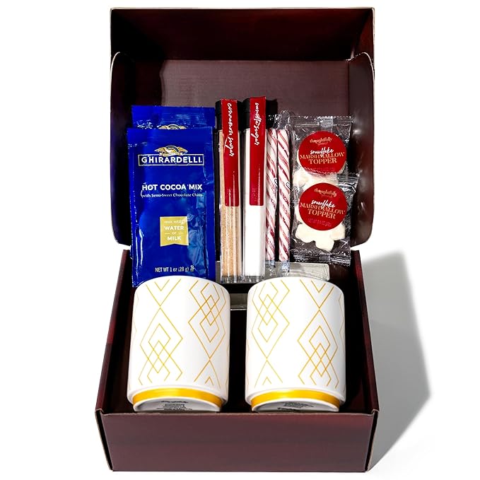 Hot Cocoa for Two Gift Set Made with Ghirardelli, Includes 2 Mugs, 2 Hot Cocoa Mixes, 2 Sugar