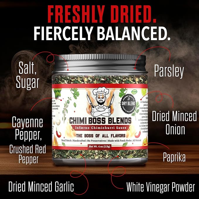 Chimi Boss Blends Infierno Chimichurri Dry Seasoning, 4 oz – Spicy Argentinian Herb & Chili Rub