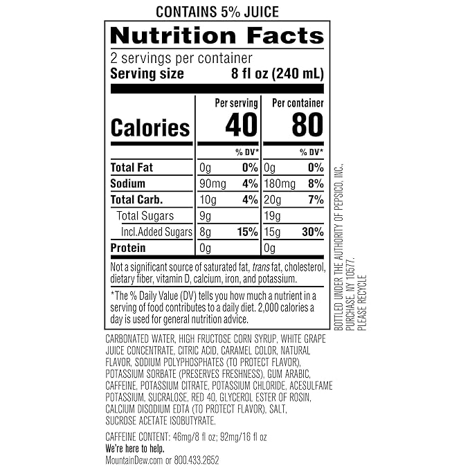 Mountain Dew Kickstart, Black Cherry, 92mg Caffeine, Vitamins B & C, 80 Calories, 5% Juice, 16 fl