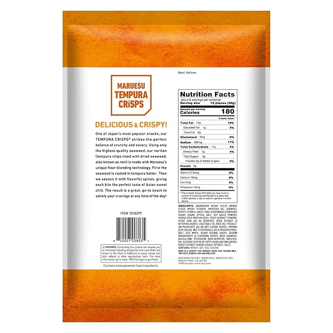 Maruesu Tempura Seaweed Crisps Asian Sweet Chili Noriten Japanese Snack 170g