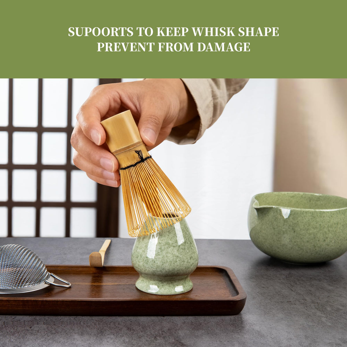 YIBO Matcha Whisk Set With Bowl, Ceramic Matcha Making Kit Includes Bamboo Whisk (Chasen), Holder