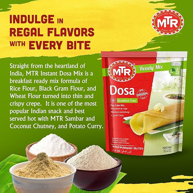 MTR Instant Dosa Mix - Ready to Cook Authentic Indian Breakfast, Lunch, Dinner or Snack Meal - No