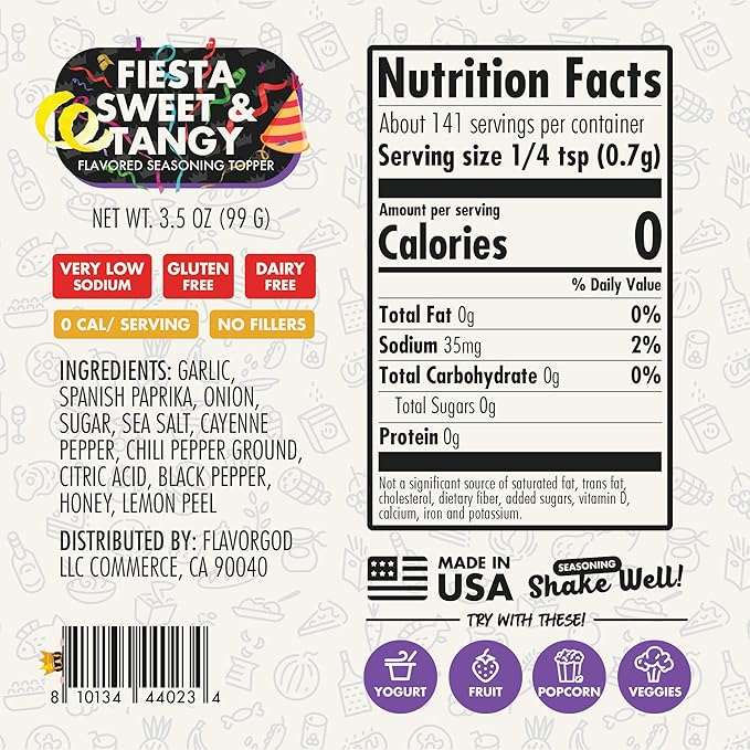 Fiesta Sweet & Tangy Seasoning Mix by Flavor God, Pack of 2 - Premium All Natural & Healthy Spice