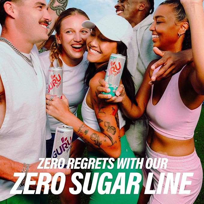 GURU ZERO SUGAR Wild Ruby Red Organic Energy Drinks, Clean Energy Drink with Plant Based Natural