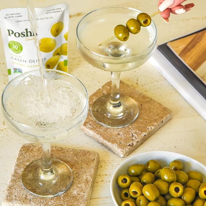 Poshi Green Olives On-The-Go - Original Flavor - Single Serve Pitted Olives - Convenient and