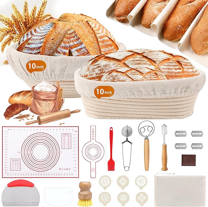 Sourdough Bread Baking Supplies, Sourdough Starter Kit for Bread Making Includes 10" Round & Oval