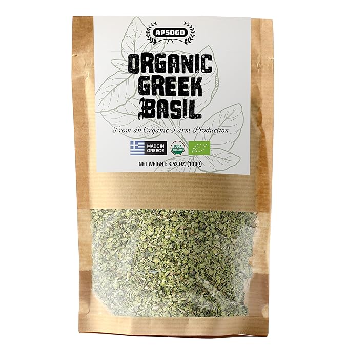 APSOGO Organic Dried Basil - Greek Basil Leaves for Cooking, Pure & Aromatic Herb Seasoning