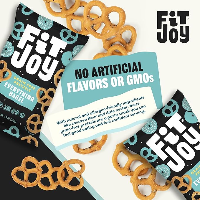 FitJoy Everything Bagel Pretzels (Pack of 6, 4.5 Oz), Dairy, Nut & Gluten Free Snacks, Grain Free