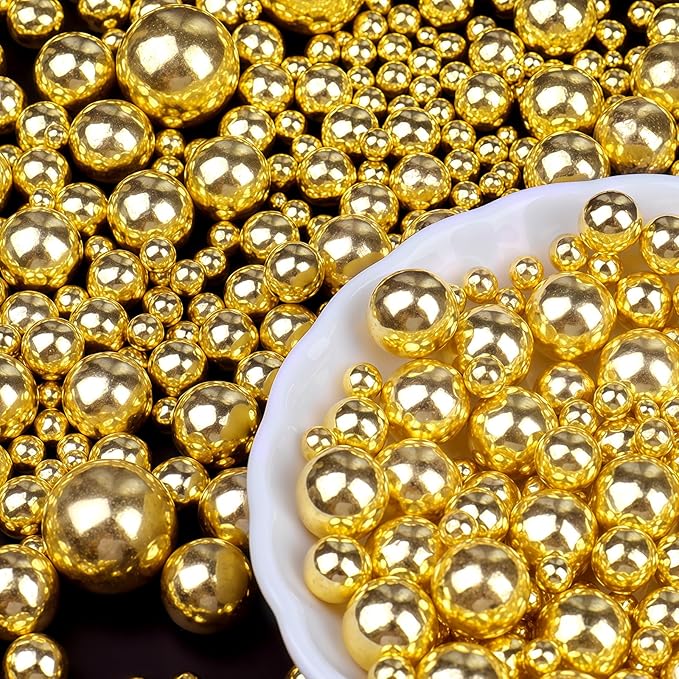Gold Sprinkles for Cake Decorating, 6 Sizes Mix 4.6 oz Edible Pearls Sugar Sprinkles for Cupcake