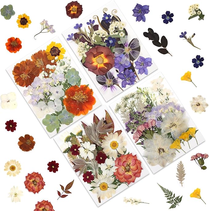 80P Vintage Pastel Dried Flowers for Crafts, Real Natural Pressed Flowers in Retro Soft Tones for