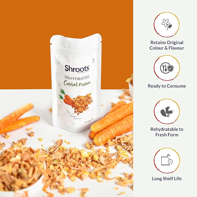 SHROOTS Dehydrated Carrot Flakes Pure Vegetarian Gluten-Free No Added Salt Easy Cooking Essential