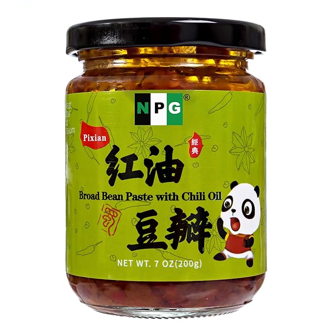 NPG Premium Sichuan Pixian Broad Bean Chili Paste with Red Chili Oil 7 Oz, Salty Fermented Hongyou
