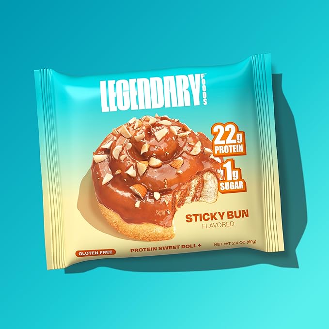 Legendary Foods 22g Protein Roll+ Sticky Bun Flavored, High Protein Snack Cakes, Low Carb Meal