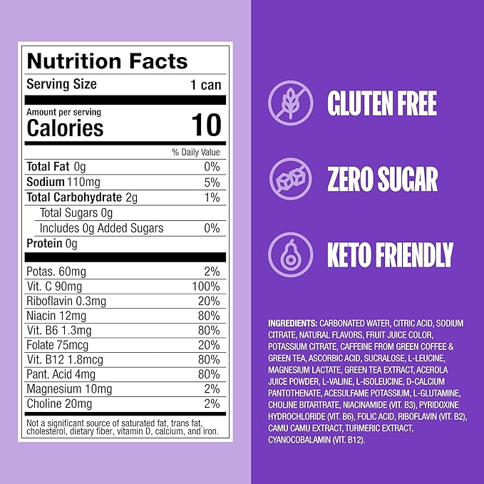 ZOA Zero Sugar Energy Drinks, Frosted Grape - Sugar Free with Electrolytes, Healthy Vitamin C