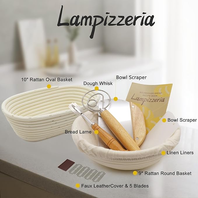 Round & Oval Rattan Banneton Basket Gift Kit with Accessories - Sourdough Bread Proofing Supplies