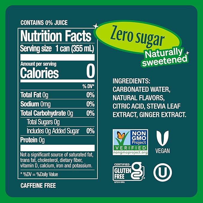Zevia Zero Sugar Soda, Ginger Ale, 12 oz Cans (24-Pack) ??Naturally Sweetened, Non-GMO Project