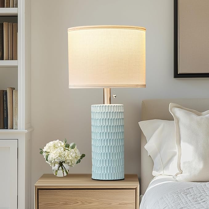 Table Lamps for Living Room Set of 2, Ceramic Table Lamps for Bedroom, 20" Modern Lamps for Night