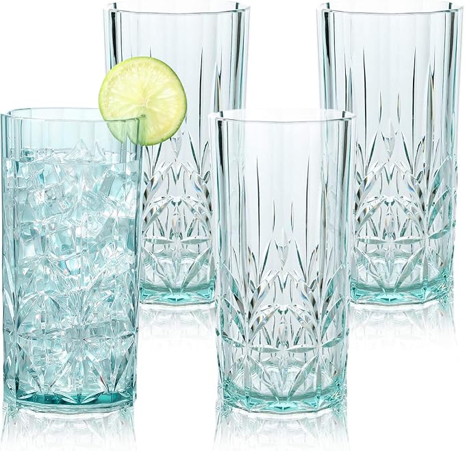 BELLAFORTE Shatterproof Tritan Plastic Tall Tumbler, Set of 4, 18oz - Myrtle Beach Drinking Glasses