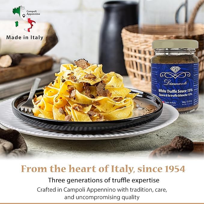 Diamante Italy White Truffle Sauce with High 15% White Truffle Content - Authentic Italian Gourmet