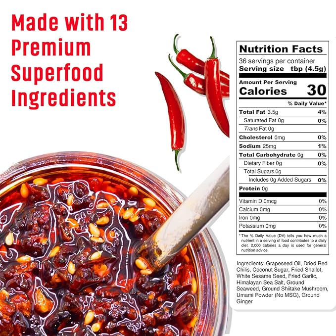 SAUCE UP Extra Spicy Chili-Crisp 6oz | Artisan Chili Oil with 13 Superfood Ingredients | Vegan