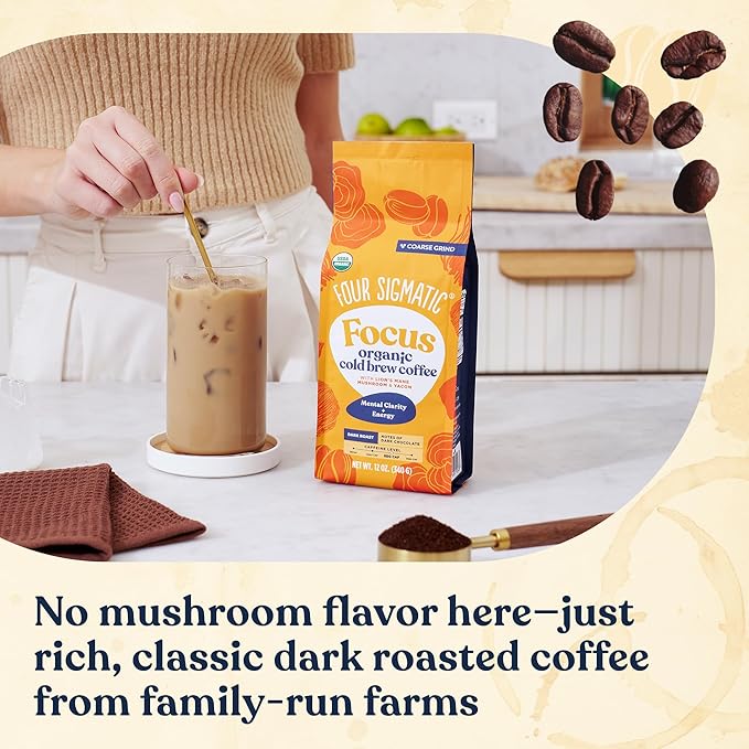 Four Sigmatic Organic Cold Brew Coffee Grounds | Dark Roast, Coarse Grounds with Lion's Mane and