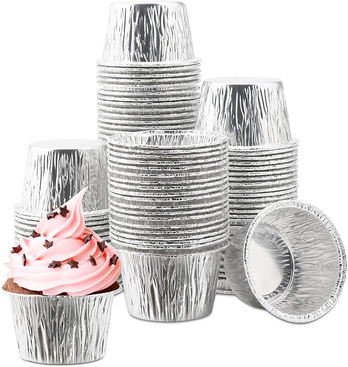 EUSOAR Aluminum Cupcake Liner, 3.5 Ounce 100Pcs Disposable Aluminum Foil Baking Cups, Ramekin