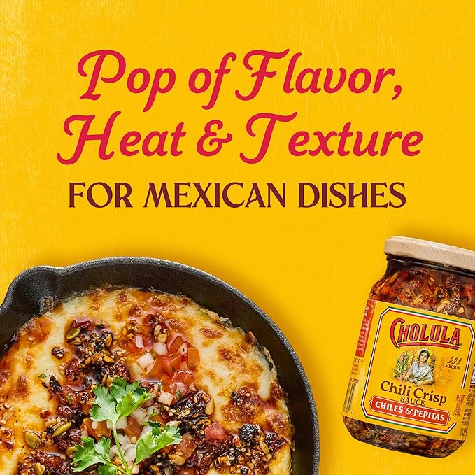 Cholula Chili Crisp Sauce, Chiles & Pepitas, Crunchy Topping for Tacos, Tostadas, Eggs, Pizza and More, 8 oz