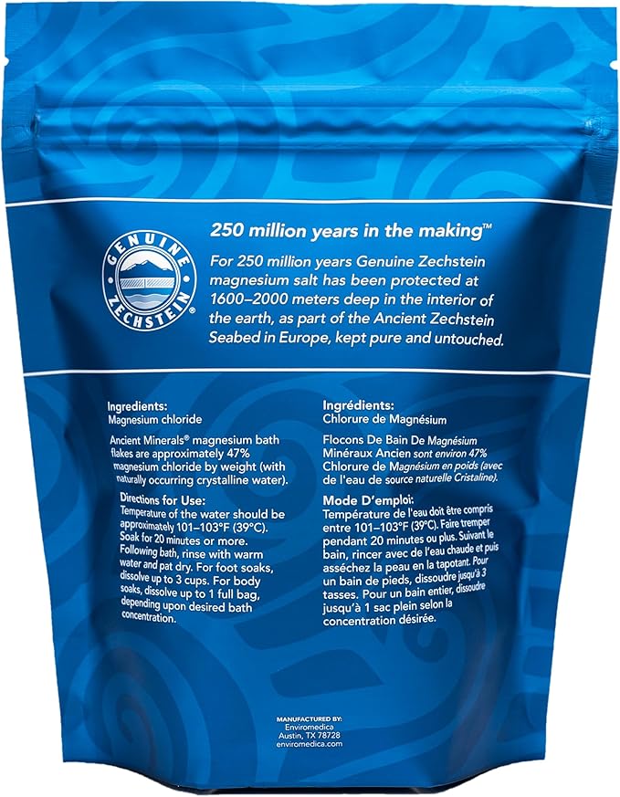 Ancient Minerals Magnesium Bath Flakes of Pure Genuine Zechstein Chloride - Resealable Magnesium