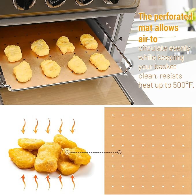 WMKGG 12 inch Square Air Fryer Liners Set, 3 Pack Non-stick Reusable Toaster Oven Mat Compatible
