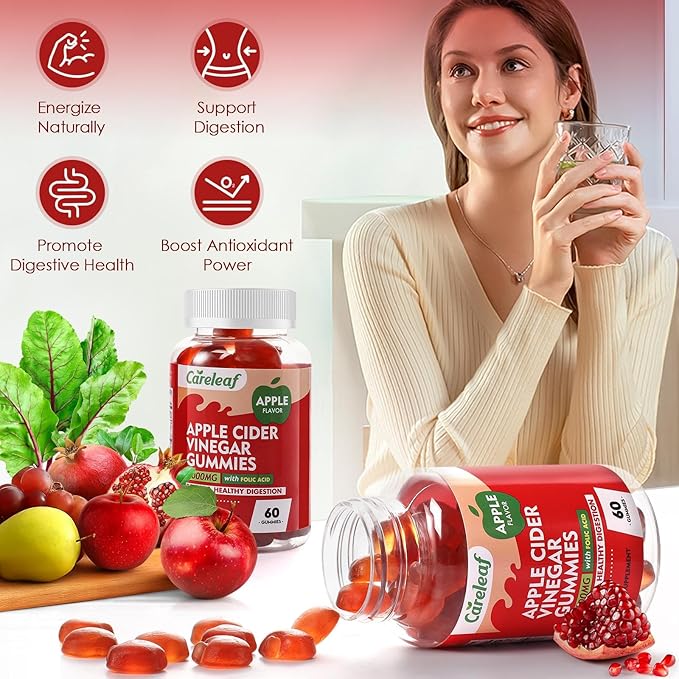 Apple Cider Vinegar Gummies 60 Counts 1000mg AVC with Vitamin B6 Vitamin B12 for Metabolism