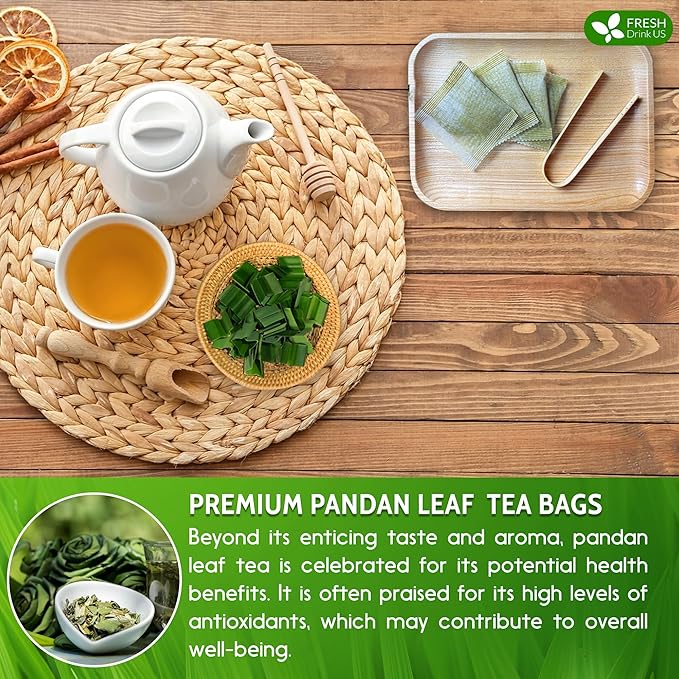 FreshDrinkUS, Premium 30 Pandan Leaf Tea Bags, 100% Natural & Pure from Pandan Leaves. Loose Leaf