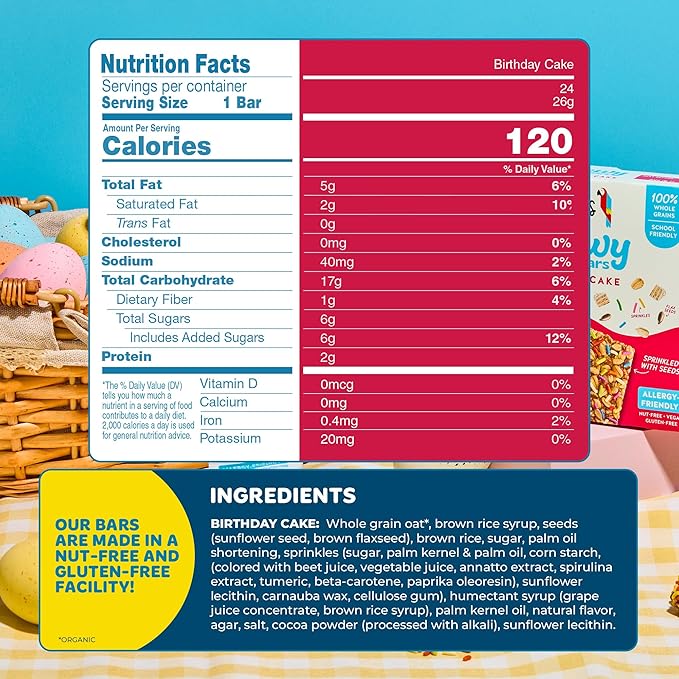 Blake’s Seed Based Chewy Granola Bars — Birthday Cake (24 Count), Vegan, Gluten Free, Nut Free &