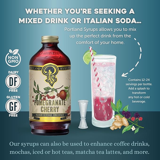 Portland Syrups Pomegranate Cherry Syrup – Craft Delicious Cocktails, Coffees, Mocktails, Sodas