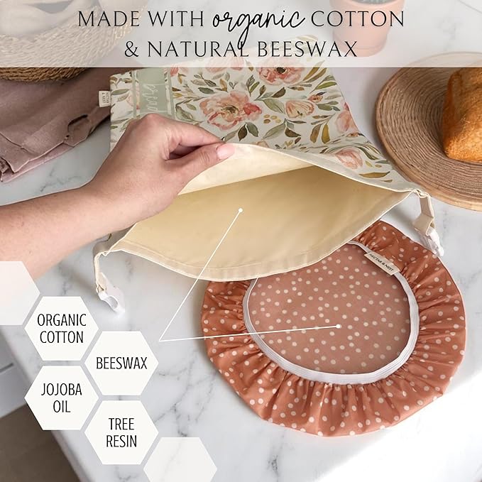Nectar & Nest Bread Baker Set, Reusable Beeswax Bread Bags for Homemade Bread, Sourdough Bag