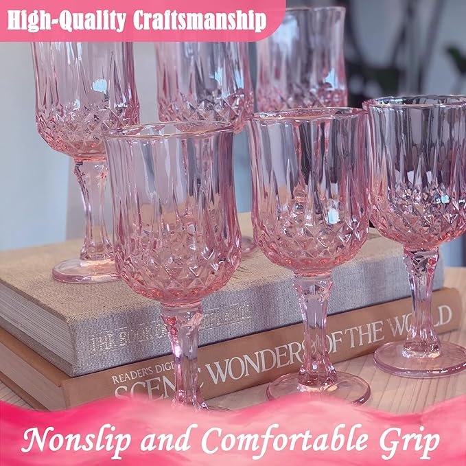 Plastic Wine Glasses，Plastic Goblets Vintage Style Cordial Drinking Glasses for Wedding Reception