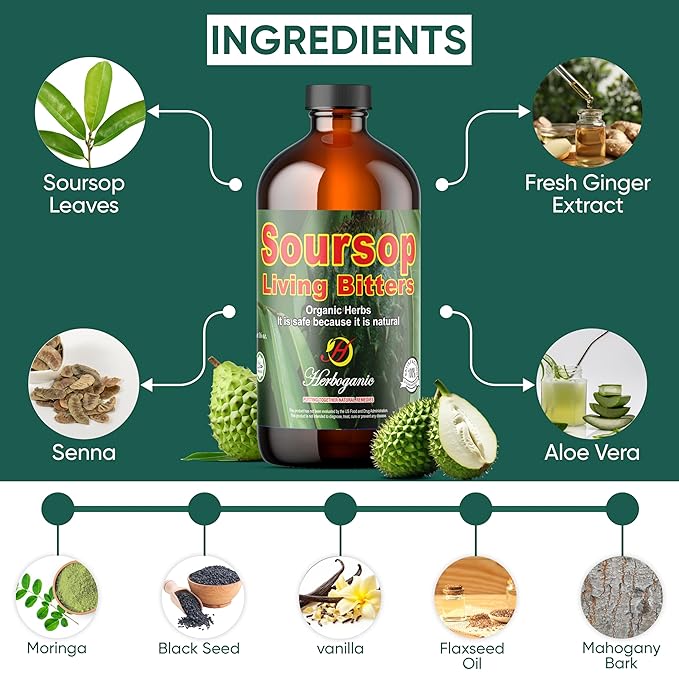 Herboganic Soursop Living Bitters for overall Health and wellness | Pack of 1 | 16 Oz