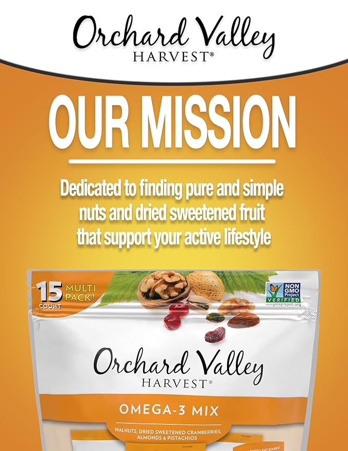Orchard Valley Harvest Omega-3 Mix, 1 Ounce Bags (Pack of 15), Walnuts, Cranberries, Almonds, and