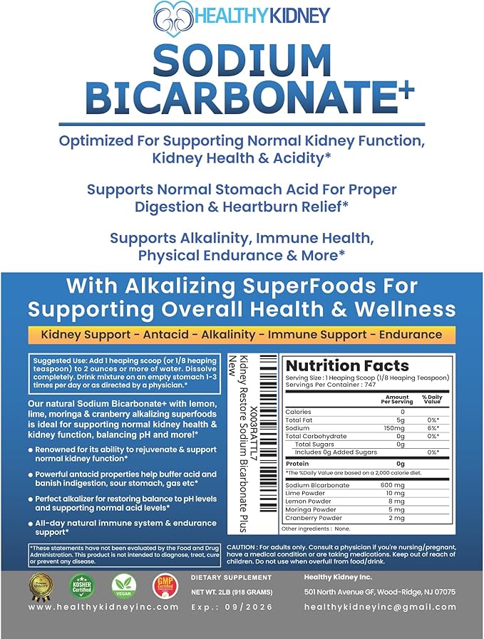 Organic Sodium Bicarbonate Alkaline Supplement For Alkalinity. Support Kidneys & Stomach Acid