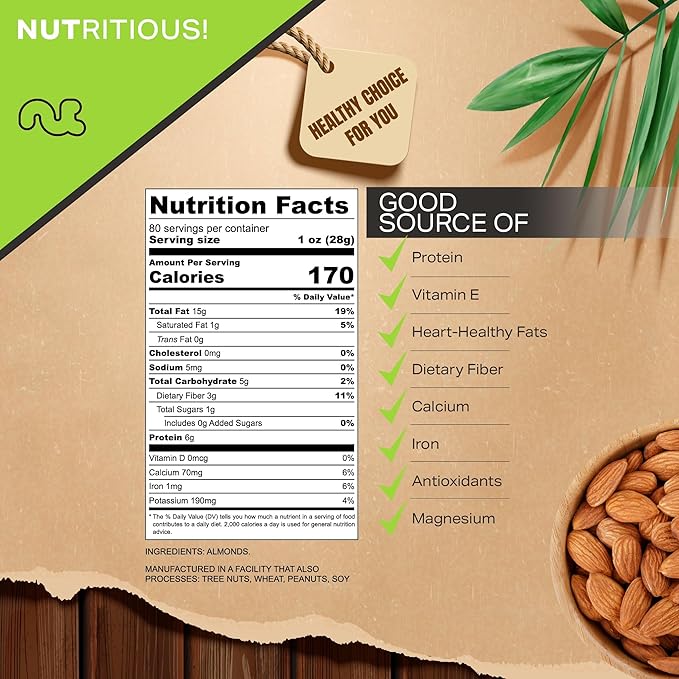 NUT CRAVINGS - Raw Whole Almonds, Unsalted, Shelled, (80oz - 5 LB) Bulk Nuts Packed Fresh in