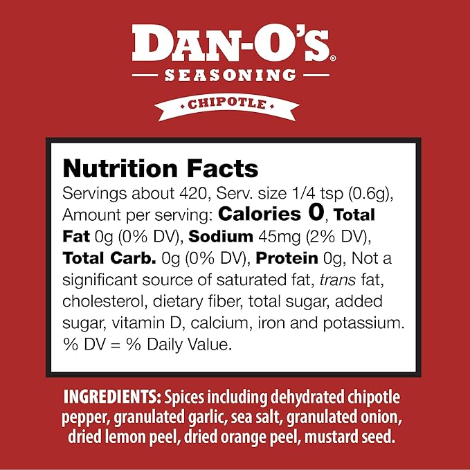 Dan-O's Chipotle Seasoning, 8.9 oz Bottle, All Purpose Seasoning for Chicken Wings, Pork, Brisket